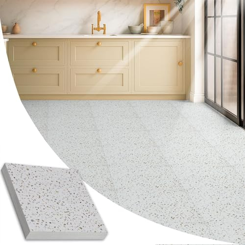 Vinyl Floor Tiles Self Adhesive - 10 Pack / 22.50 ft² (2.09 m²) Large Vinyl Flooring Peel And Stick Floor Tile - 18x18 inch (45.7x45.7cm) - For Kitchen, Living Room and Bathroom - Light Grey Terrazzo