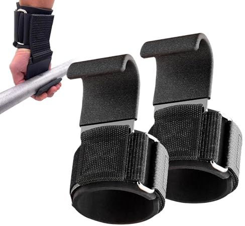 2Pcs Weight Lifting Hooks Straps, Hand Grips Padded Wrist Support | Non-Slip Rubber Hand Grips, Men's Sponge Padded Wrist Wraps for Deadlift, Pull-Ups, Cable Weights Training, Accessories Black