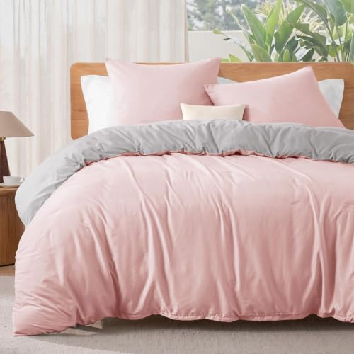 Exclusivo Mezcla Bettwäsche 155x220 cm Bettwäsche-Set 3 Teilig, 1 Bettbezug mit Reißverschluss und 2 Kissenbezüge 80x80 cm, Bedding Set Rosa