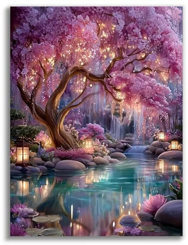 YarnWhimsy Diamond Painting Erwachsene Kirschblüte Baum, 30x40cm, ungerahmt | Diamant Painting Bilder Landschaft, 5D Runde Steine Daiments Painting Set, Kreatives Bastelset für Heimdekoration, Geschenk
