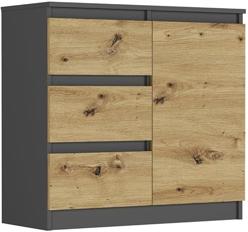 Framire Sideboard Anthrazit/Artisan Eiche 80x33x76 cm – schmale Kommode mit 3 Schubladen, kompaktes Lowboard für Wohnzimmer, Schlafzimmer & Flur, Modern R-80-S3