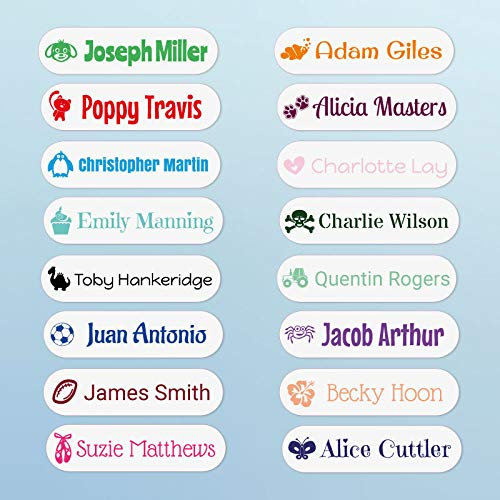 Funky Labels Personalised Stick-On Waterproof Name Labels – Dishwasher Safe Vinyl Labels for Equipment – Custom Name Stickers for Bottles, Lunchboxes, Stationery & School Gear (48)