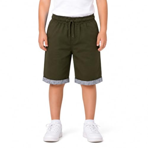 Bienzoe Boys Elastic Waist Shorts: Cotton Twill Drawstring Bermuda | Kids Aged 3-13, Classroom, Recess, Park Visits, Summer Camp, Family Outings, Travel Days, Casual Daily Outfits, Beach Trips