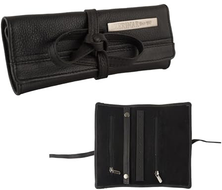 Joyero pequeño de viaje | Estuche joyero pequeño | Organizador joyas | Pequeño joyero| Bolsa de rollo de joyería| Joyero enrollable piel auténtica | Negro 19x16,5 cm