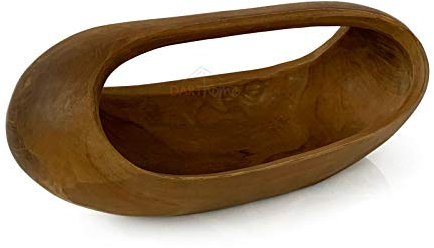 Darthome Teak Root Smooth Long Trug Bowl 40cm Vintage Wood Hand Carved Food Fruit Serving