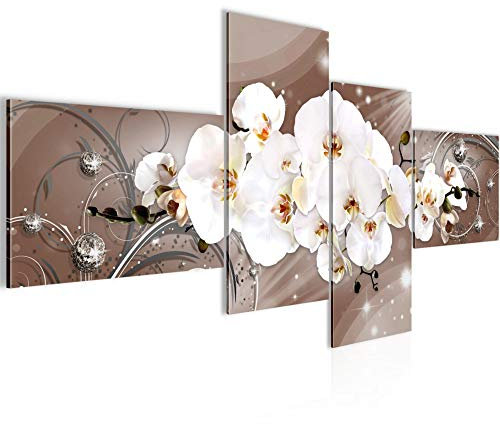 Runa Art Wandbilder Set XXL Blumen OrchideeWohnzimmer Schlafzimmer Beige Braun 4 Teilig - Made in Germany - 006345b