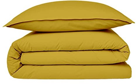 FUTURE HOME - [Housse de Couette Vendue à l'unité 1 pièce avec Finition Rabat/Bouteille en 100% Coton Premium 57 Fils Unie Jaune Moutarde 2 Personnes 240x220cm