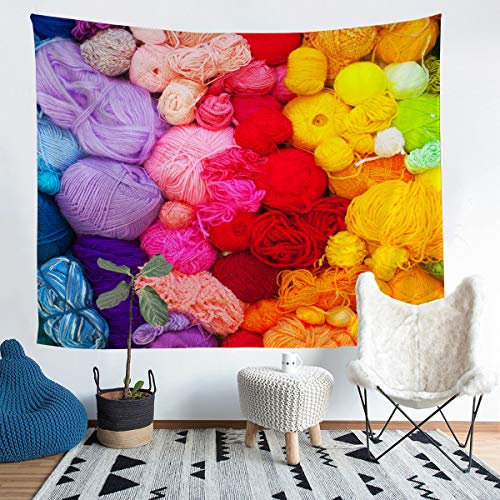 Tbrand Weihnachtsmotiv Tapisserie für Kinder Verschiedene Wollknäuel Muster Wandteppich 148x200cm Ative Bunt Hell Tapisserie Wandbehang