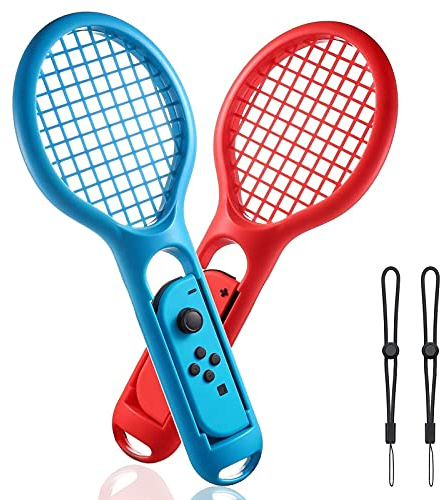 LYCEBELL Tennis schläger für Nintendo Switch, Kompatibel mit Mario Tennis Aces Spiele, Switch Joy Con Zubehör, 2 Stück(Blau & Rot)