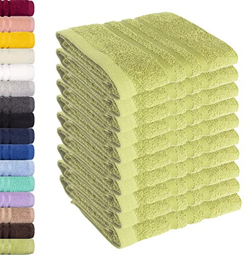 Lavea Lot de 10 Serviettes de Toilette 30 x 30 cm – Serviettes d'invité de qualité supérieure 30 x 30 cm en 100% Coton, série éponge Elena – Absorbantes, lavables et résistantes – Vert Tilleul