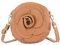 modamoda de T225 Damen Leder Umhängetasche Abendtasche Clutch Blüte Klein handmade in Italy, Farbe:Dunkelcamel