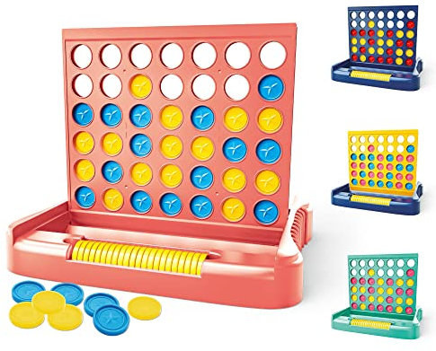 Pup Go 4 en Raya Rosa, Juego de Mesa Clásico y Familiar Desde 3+ años, Juguete Divertido Estrategia Educativo, Portátil para Viajes para 2 Jugadores, Tablero Plegable con 6 Discos de Repuesto