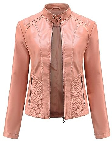 YFFUSHI Femme Veste en Simili Cuir Décontracté Style Motard PU Biker Blouson Cuir en Col Montant