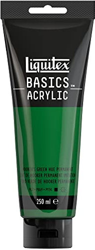 Liquitex 88700239 Basics - Peinture acrylique, peinture artistique monopigmentée, résistante à la lumière, qualité archive, finition satinée, tube de 250 ml - Vert De Hooker Permanent Imitation