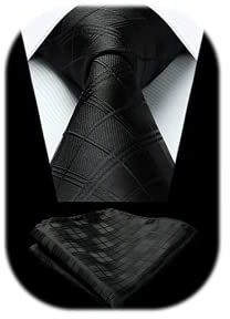 HISDERN Krawatten Für Herren Gepunktete Klassische Taschentuch Formelle Elegant Krawatte & Einstecktuch Set Für Hochzeit Party Business (Schwarz 4)