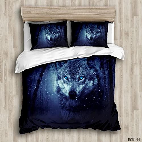 Bettwäsche 135x200 cm 3 Teilig bettwäsche Biber Blauäugiger Wolf Bettwäsche Set mit Reißverschluss Vintage Bettbezug mit 2 Kopfkissenbezüge 80x80 Weihnachten Geschenk