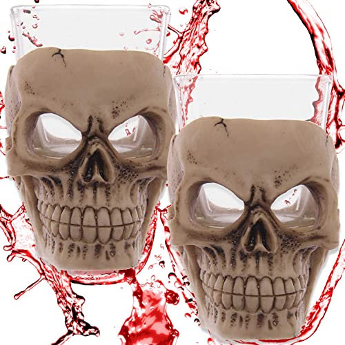 Deko Schnapsglas Set ''Teufelszeug'' - 2x Totenkopf Shot-Glas (5cl) - Höhe 7 cm - Bar Party Geschenk
