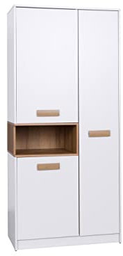 Marmex Grant G1 - Dreitüriger Kleiderschrank 88x195x54 - Garderobe mit Kleiderstangen und Einlegeböden für das Jugendzimmer, Schlafzimmer - Weiß + Riviera Eiche