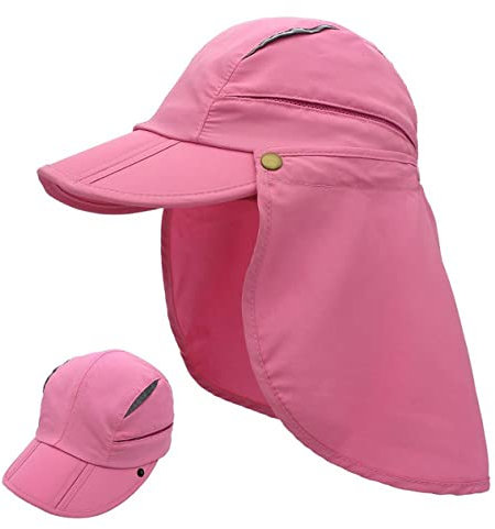 Huakunda Hut mit Nackenschutz Abnehmbarer Mehrzweck Sommer Sonnenhut Sonnenschutz Atmungsaktiv Schnell Trocknen UV-Schutz(Rose,L)