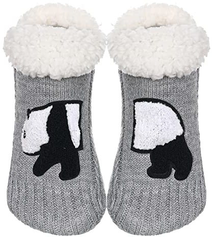 ZYZX Calcetines de Bailarina de Casa para Mujer con Forro de Sherpa para Animales,Zapatillas con Suela Suave de Estar por Casa,Bonitos Zapatillas,Panda