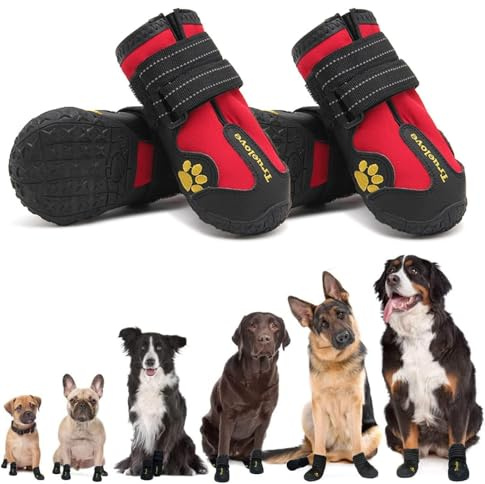 Expawlorer Rutschfeste Schuhe für große Hunde, Booties mit robuster Sohle und reflektierendem Riemen, wasserdichte Regenstiefel, Pfotenschutz für kalte/heiße Gehwege, Schneeschuhe für draußen