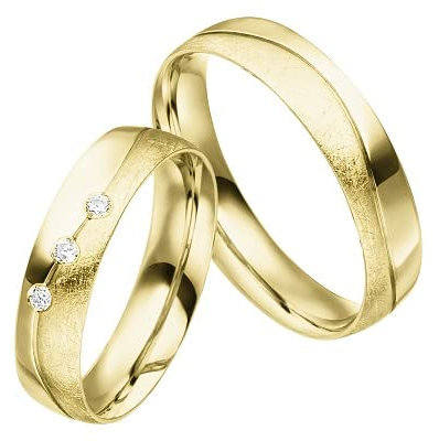 JC Trauringe JETZT RINGE PERSONALISIEREN Gold Paarpreis I Eheringe 5,0 mm I Partnerringe mit Gravur in edler Schatulle I 2 Hochzeitsringe Herrenring & Damenring mit Steinen I MT34