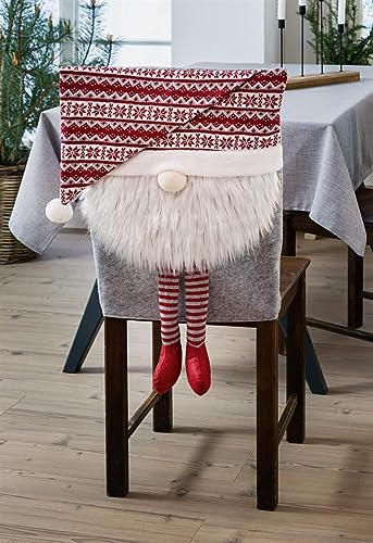 Dekoleidenschaft Stuhlhusse Weihnachtswichtel aus Filz, Kunstfell und Textil, 48s54 cm, Stuhlbezug, Stuhlüberzug, universal Husse für Wohnzimmer, Küche, oder Esszimmer-Stühle