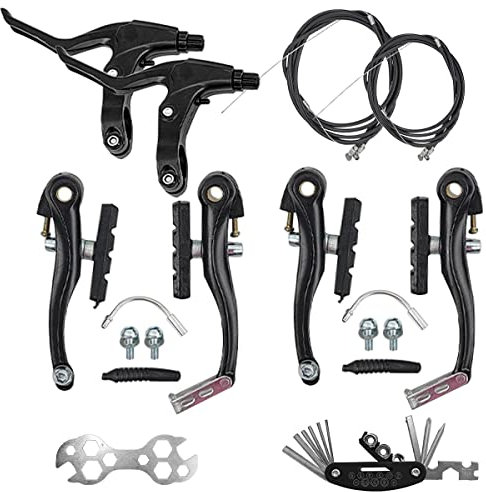 Fahrrad Bremse V Brake Set, Bremshebel Fahrrad mit Werkzeugschlüssel, Bremsarme 127 mm, Geeignet für Bremsanlage für MTB, Citybike (Schwarz)