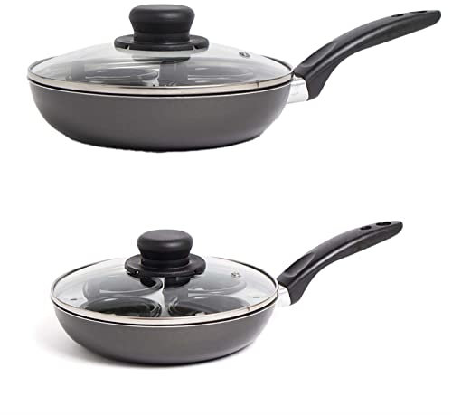 AAMEN Non-Stick Poacher Egg Pan with 4-Individual Poachers -Healthy Cooking, & Easy Cleanup, Poached Egg Pan w/Handle, Perfect Poached Egg Maker, Egg Poachers Cookware