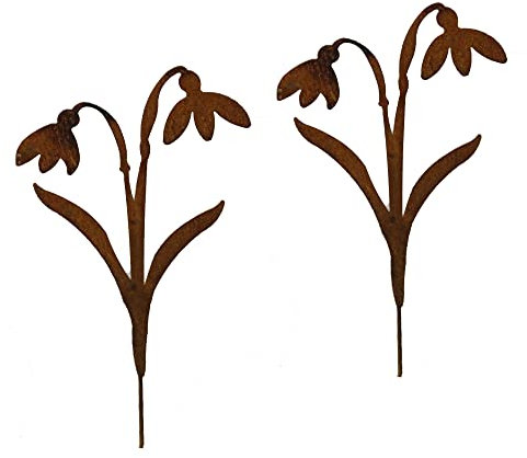 Bornhöft 2er Set Gartenstecker Schneeglöckchen Märzenbecher Gartenstecker Metall Rost Gartendeko Edelrost Rankstab Beetstecker Topfstecker Naturrost 32cm
