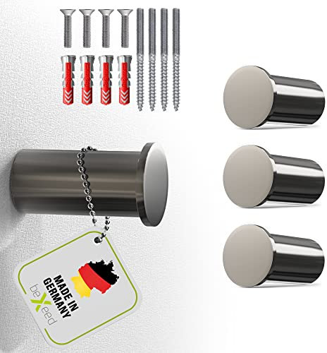 BEXEED® Wandhaken[4 Stück] aus Edelstahl zum Bohren - Handtuchhaken Garderobenhaken Kleiderhaken 100% Made in Germany -Tragkraft 40kg - rostfrei für Innen & Aussen - Badezimmerhaken - 19.5mm