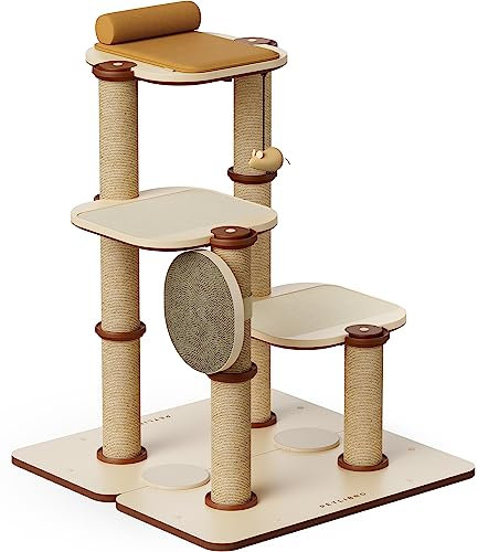 PETLIBRO Infinity Modularer Kratzbaum, Katzenbaum DIY Vielen Formen, Schneller Aufbau 2 Sekunden, Mehrschichtig, mit 9 Sisal Kratzstamm, 3 Plattformen, 1 Kratzbrett, Katzenbett, Katzenspielzeug -Villa