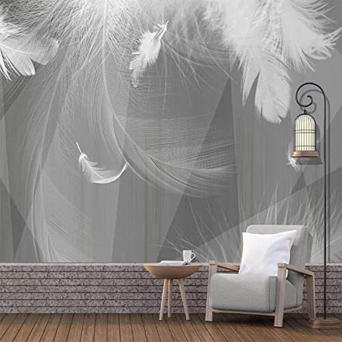 GIVLWF Papier Peint de Noir Blanc Géométrique Blanc Plume, Fond Gris Papier-Peint Murs - pour Restaurant-Bar à Thème Décoration Murale 350 x 265 cm
