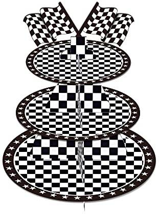 Rennsport Cupcake Stand für 24 Cupcakes 3 Tier Cupcake Stand Rennsport-Thema Party Supplies Cupcake Display Holder für Geburtstagsparty, Baby-Dusche, Party