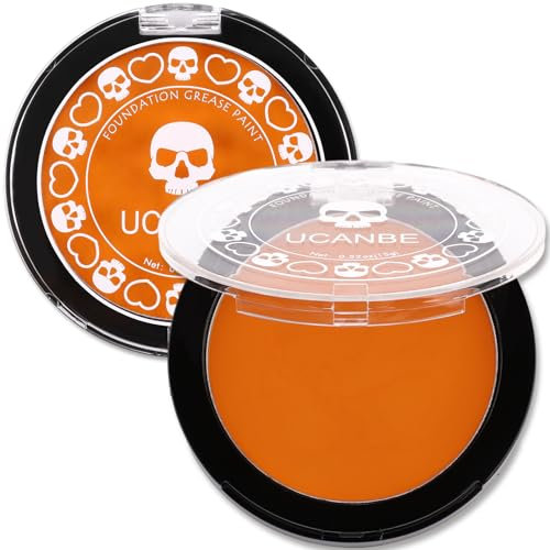 UCANBE Maquillaje Naranja para Cara, Base Maquillaje Halloween Naranja, Segura y No Tóxica, Pintura Facial para Teatro, Carnaval, Escenario y Cine