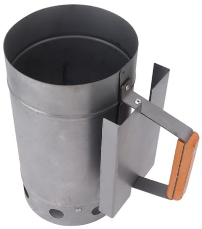 Qcwwy Comignolo per Barbecue Compatto con Manico in Legno, Accensione Rapida del Carbone, Costruzione Durevole in Lega di Ferro di Zinco, Design Portatile Ed Efficiente, Parete del