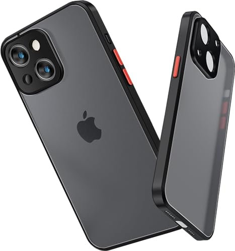 OWM iPhone 15 Case Shockproof Silicone [Built-in Lens Protector] Black Matte Hard Back Bumper Shockproof Frosted Slim Pastel Protective Phone Cover Compatible (For iPhone 15)