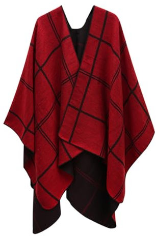 DUHGBNE Herbst-Winter-Imitat-Karo- mit warmem Schal oben Capo Schal (RD2, One Size)