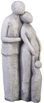 gartendekoparadies.de Moderne Skulptur Familie Mann Frau Kind, Steinfigur, H. 46 cm, 10 kg, Grau, frostsicher aus Steinguss für Außenbereich
