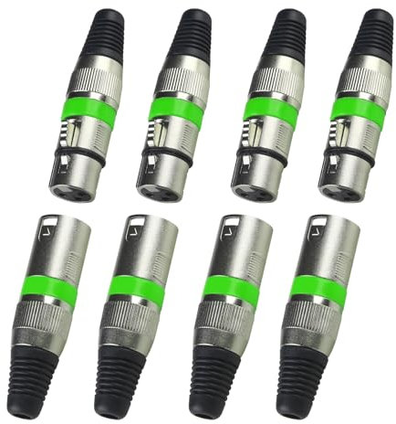 Connettore XLR a 3 poli, connettore XLR maschio e femmina per cavo di segnale DMX o collegamento microfono mixer audio (alloggiamento in metallo, 4 set verdi).