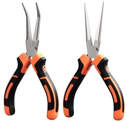 NOEAIKE Lot de 2 mini pinces à bec aiguille, 15,2 cm, pince à bec long, pince à bec courbé pour la fabrication de bijoux, l'emballage de fils, les travaux manuels avec poignée souple