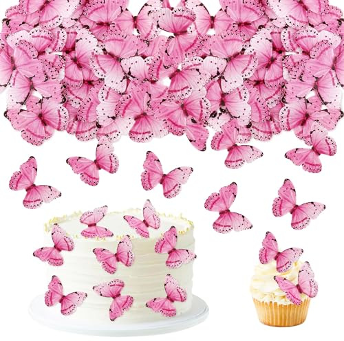 Blumomon 40 Stück Essbare Schmetterling Kuchen Topper Dekorationen Rosa Schmetterlinge Cupcake Toppers Hochzeit Geburtstag Party Cupcake Dekoration Ornamente Geburtstagstorte Topper