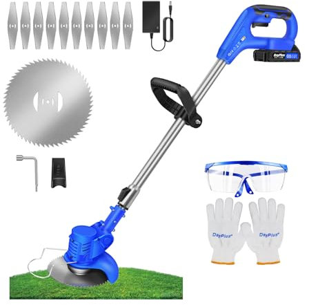 Akku-Rasentrimmer 21V Elektrischer Rasentrimmer, Batteriebetriebener Garten-Rasen-Unkraut-Trimmer Elektro-Trimmer Gartenkantenfräser mit Klingen für Garten, Hof (1x 1500mAh Akku)