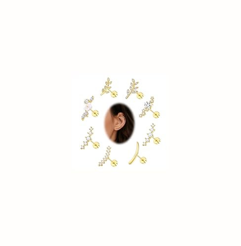 Adramata 9 Stück Piercing Helix 16G Chirurgenstahl Knorpel Ohrpiercing Stern Blatt Opal CZ Tragus Ohrringe 6mm/8mm Conch Knorpel Ohrring Gold Silber Piercing Ohr Schmuck,G8