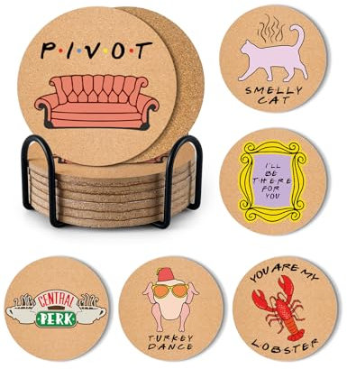 PWHINGN Lot de 6 dessous de verre en liège pour table basse, cadeaux sur le thème de la télévision Friends pour femmes, fans de pendaison de crémaillère