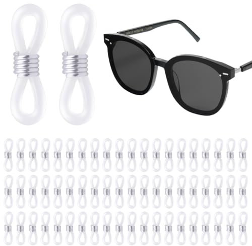 WKRTDY Chaîne de Lunettes avec 60 pièces Embouts, d'extrémités de lunettes, Boucles Connecteurs de blanc transparent, flexibles et adaptées à tous les styles, Retenez vos Lunettes avec Style!