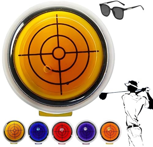 Golf Ball Marker Round Cap Clip Mark with Level Function, Golf Ball Marker Spirit Level, Magnet Golf Ball Marker Hat Clip, Bubble Level Golf Ball Marker, Golf Trainer Accessories (Yellow)