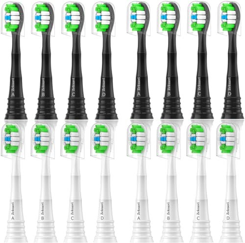 Zekuavi Ersatzköpfe kompatibel mit Philips Sonicare Elektrische Zahnbürste, 16 Stück, Ersatzbürstenkopf passend für Philips Sonicare Protective Daily 4100 1100 5100 6100, 8White8Black