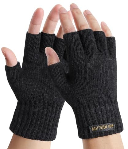 HeySocks Fingerlose Handschuhe Herren – Winter Handschuhe Ohne Fingerkuppen Warm Thermo Strickhandschuhe für Laufen Radfahren Outdoor