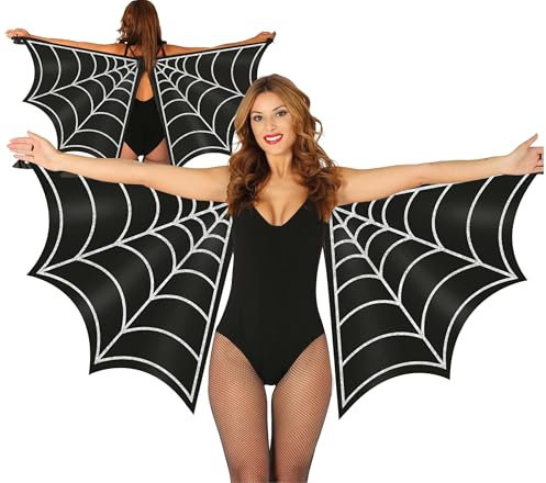 FIESTAS GUIRCA | Alas de Telaraña Negras (170x80 cm) - Accesorio para Disfraz de Ángel, Diablo y Demonio para Halloween y Fiestas de Disfraces - Ideal para Mujer - Negro